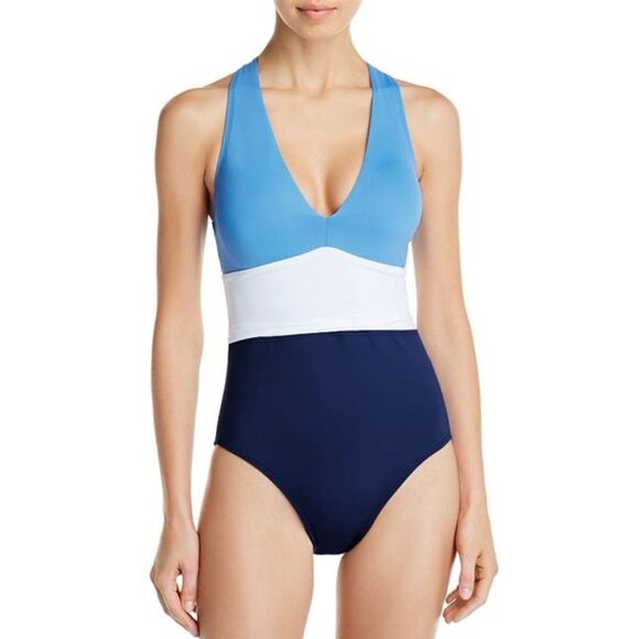 Lauren Ralph Lauren BLUE Color-Block Twist Back Halter One-Piece Swimsuit US 10 - Picture 11 of 11